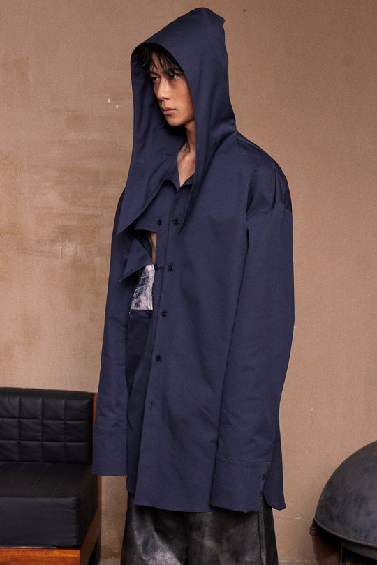 Blue silhouette hooded scarf shirt