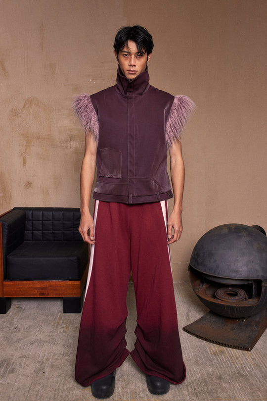 Purple hairy shoulder sleeveless vest