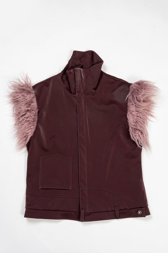 Purple hairy shoulder sleeveless vest