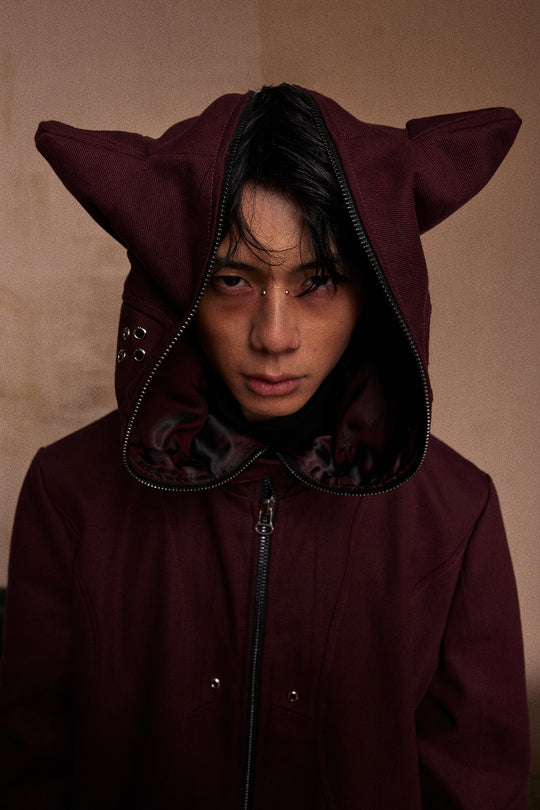 Cat's ears dark red perforated jacket