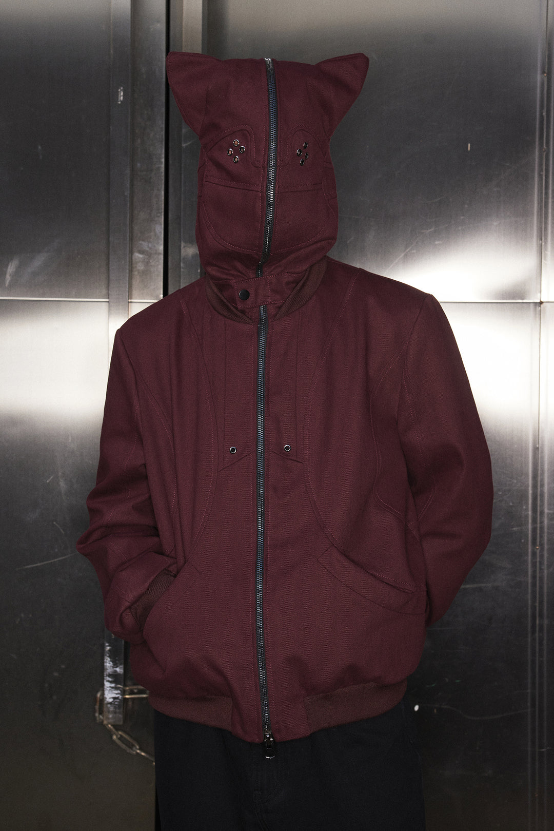 Cat's ears dark red perforated jacket