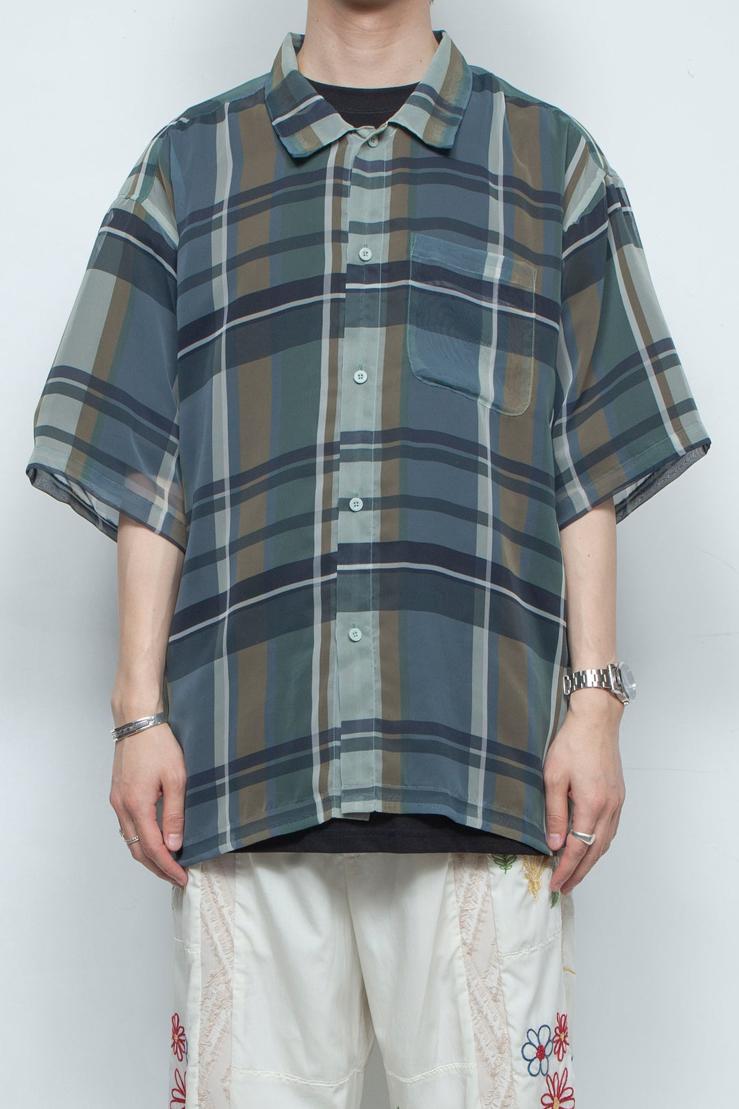 "MERCED" Sheer Through Shirt GREEN