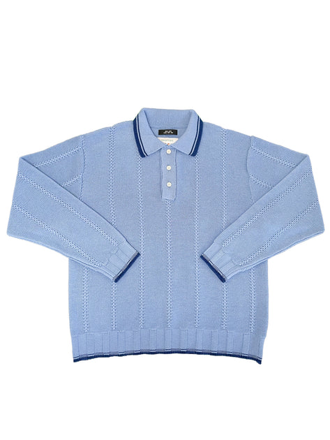 Tuck Stitch Knitting Polo Shirt LIGHT BLUE / RICE NINE TEN（ライス