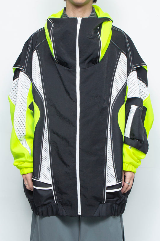 ジャージ重ねハイネックビッグパーカー(AIR-B) BLACK