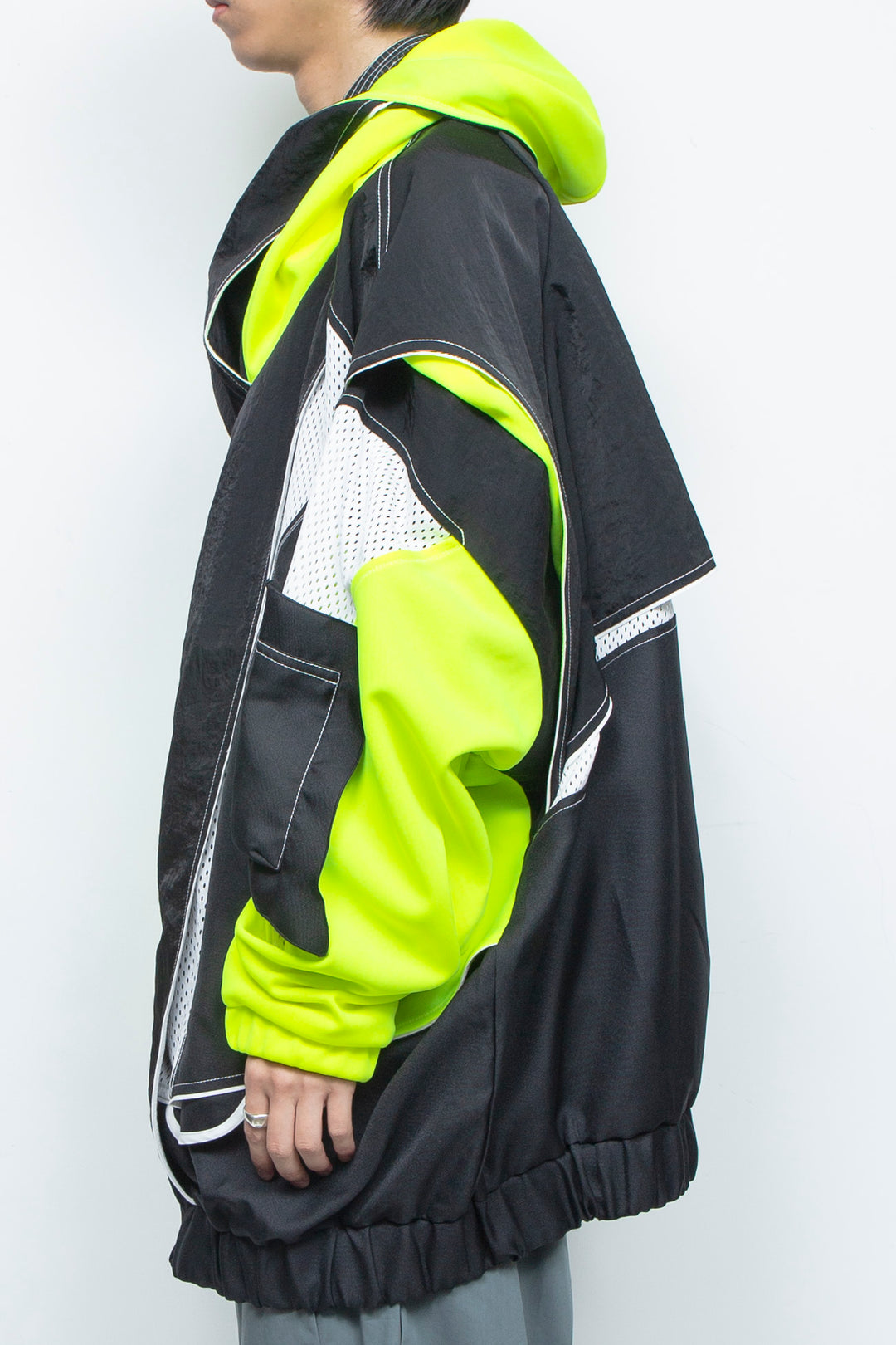 ジャージ重ねハイネックビッグパーカー(AIR-B) BLACK