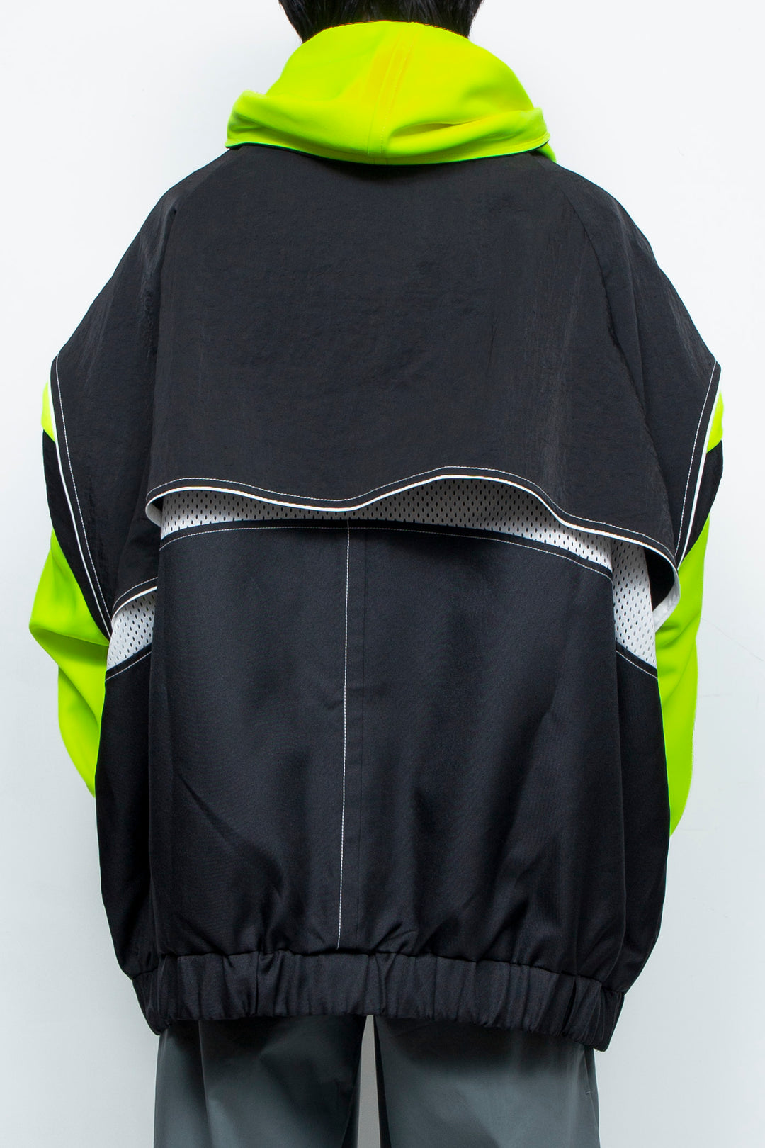 ジャージ重ねハイネックビッグパーカー(AIR-B) BLACK