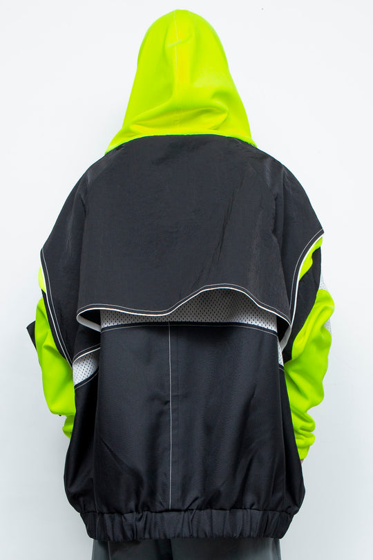 ジャージ重ねハイネックビッグパーカー(AIR-B) BLACK