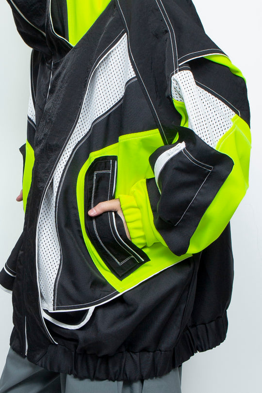 ジャージ重ねハイネックビッグパーカー(AIR-B) BLACK