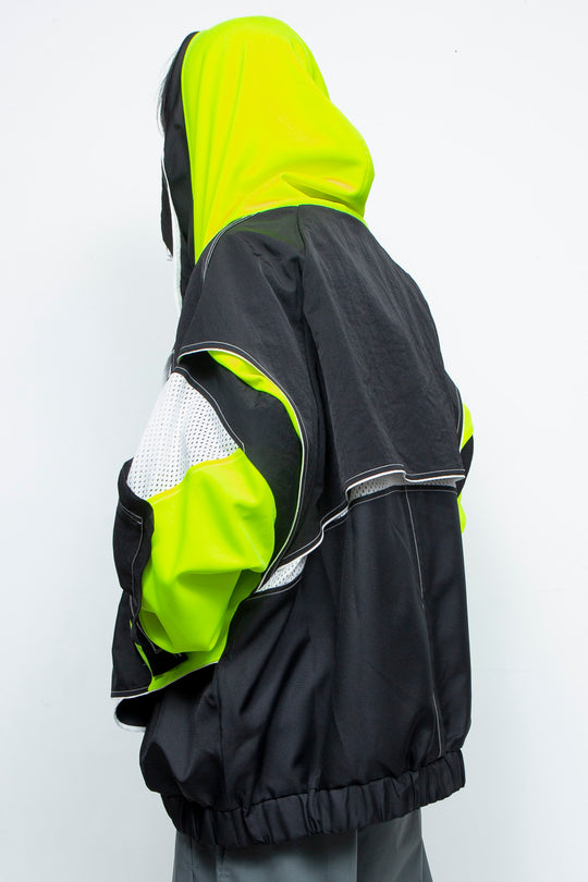ジャージ重ねハイネックビッグパーカー(AIR-B) BLACK