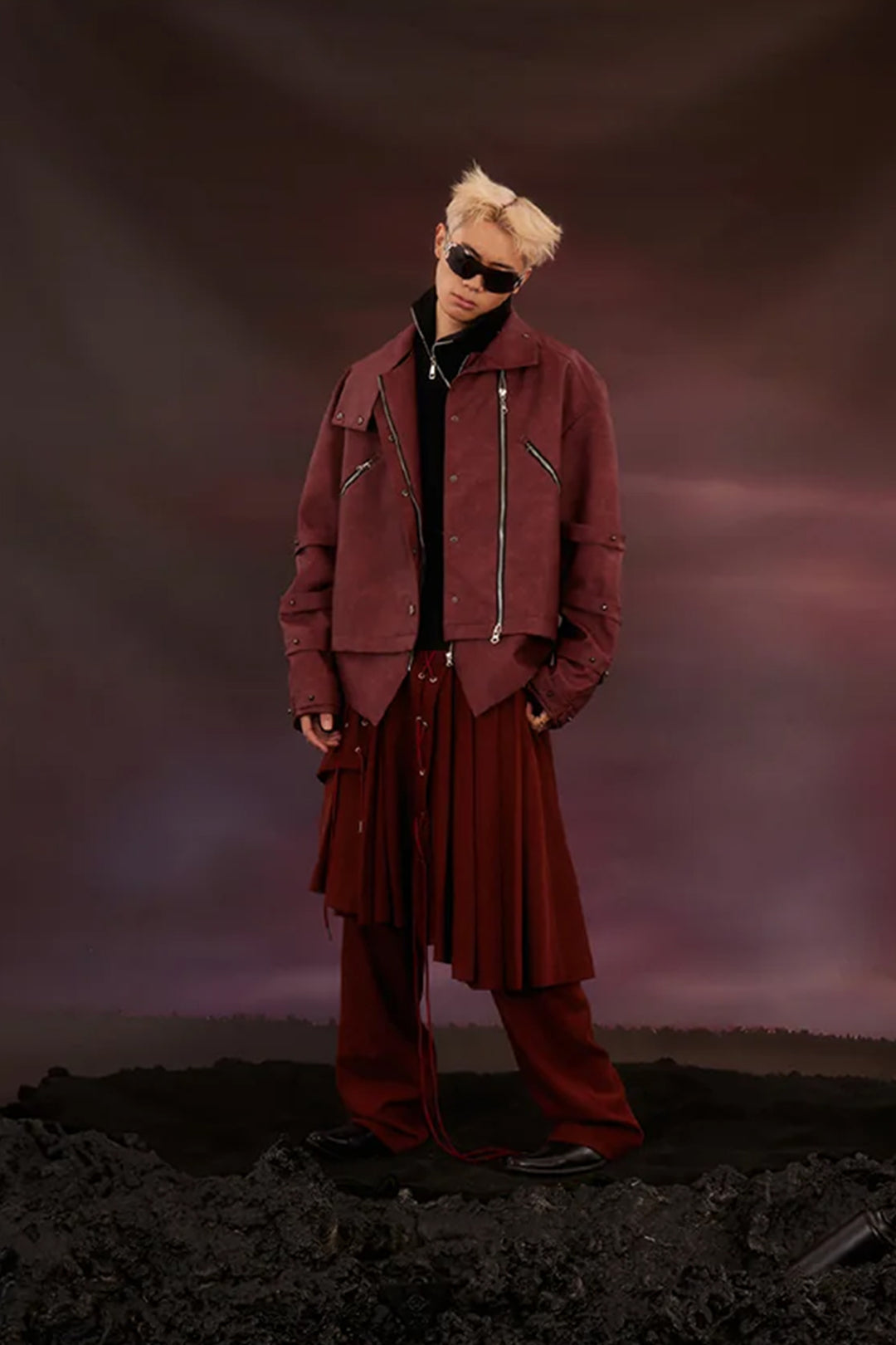 Burgundy oversized leather jacket