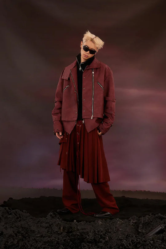 Burgundy oversized leather jacket