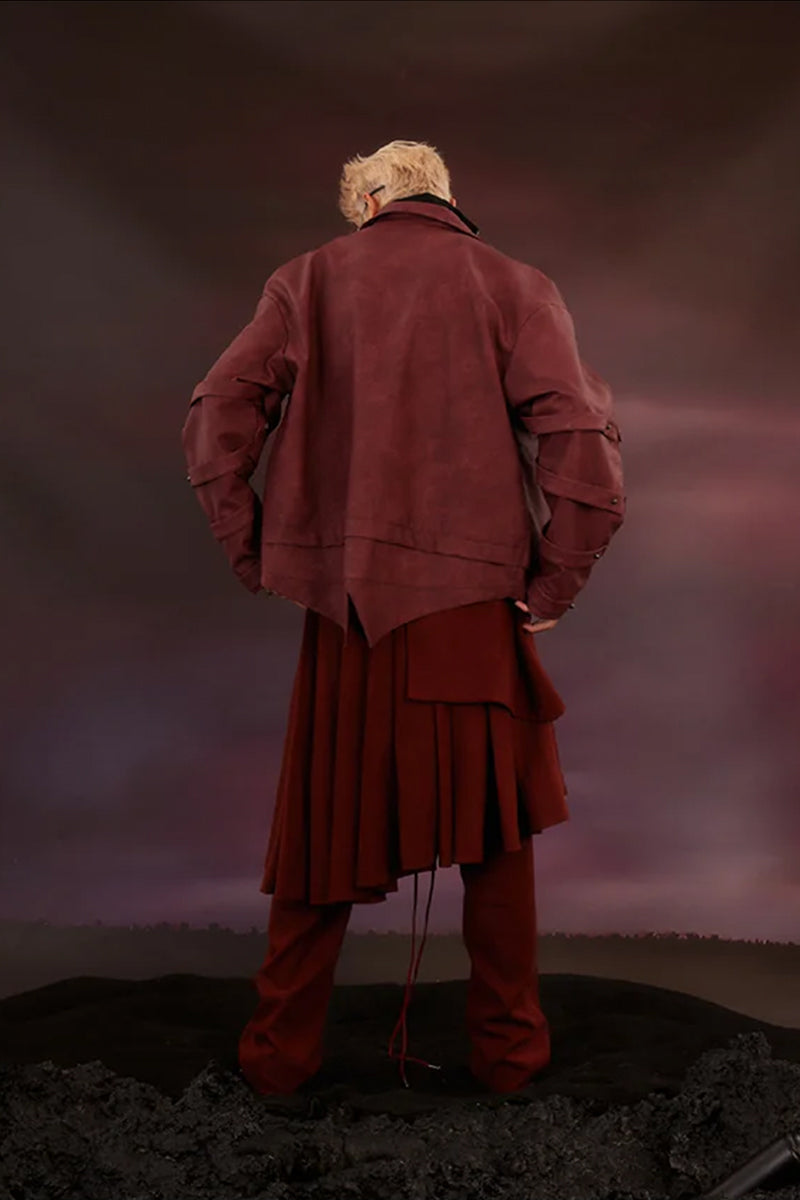 Burgundy oversized leather jacket