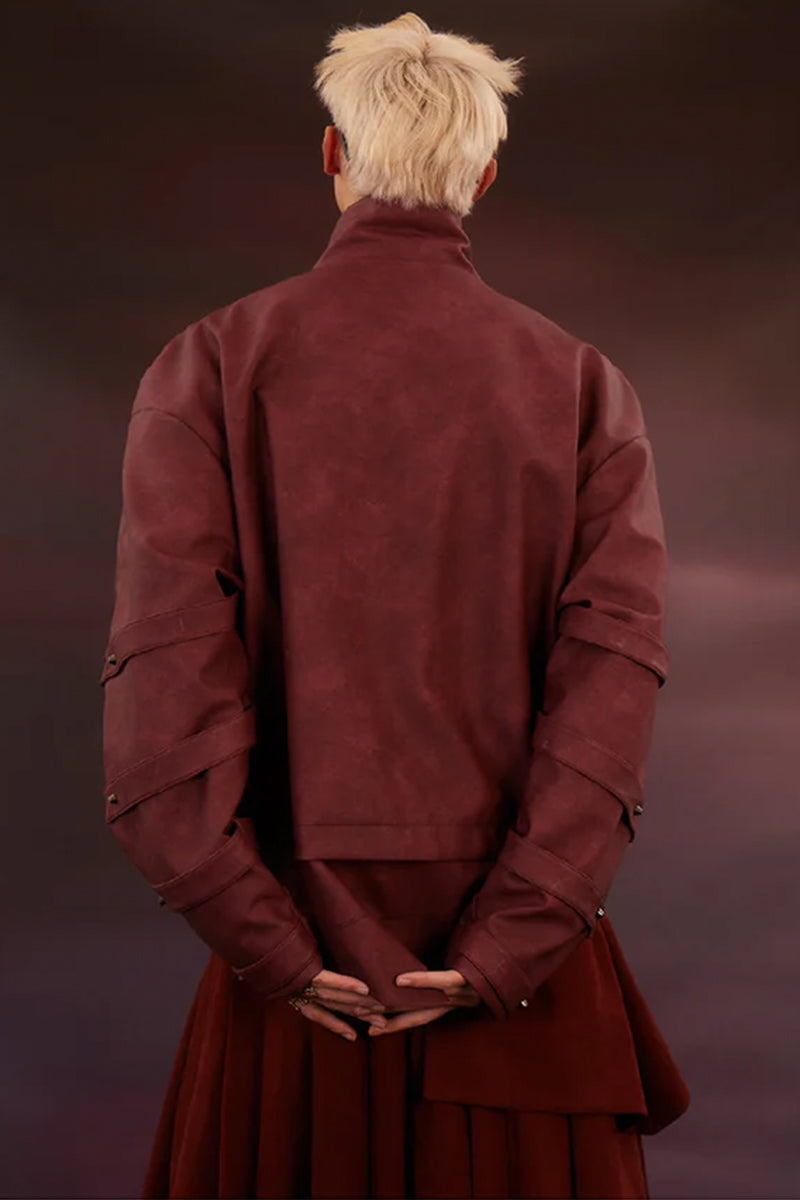 Burgundy oversized leather jacket