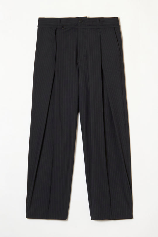 Handsome Stripe Layered Pin-tuck Pants NAVY