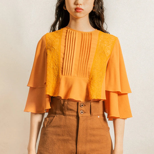 SUN LACE CROPPED BLOUSE ORANGE