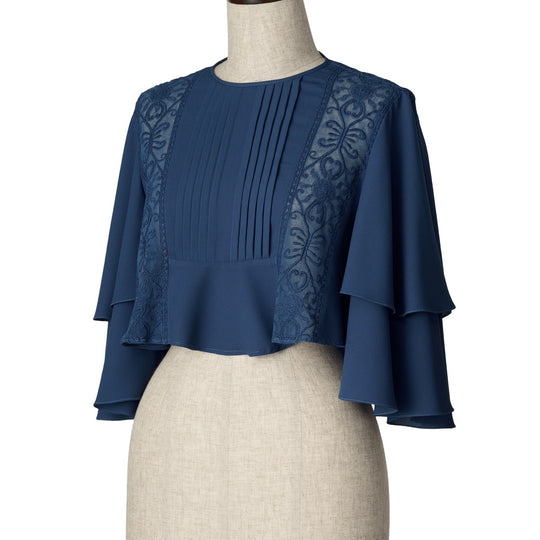 SUN LACE CROPPED BLOUSE NAVY
