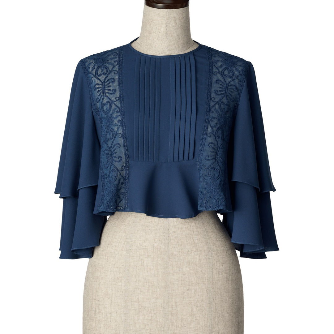 SUN LACE CROPPED BLOUSE NAVY