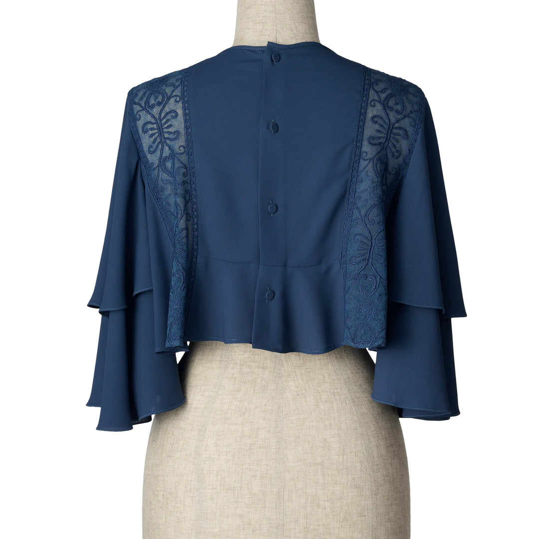 SUN LACE CROPPED BLOUSE NAVY