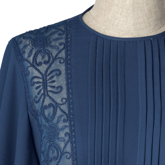 SUN LACE CROPPED BLOUSE NAVY