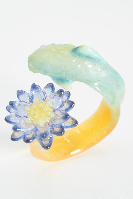 Fish & Water lily ring Turquoise orange