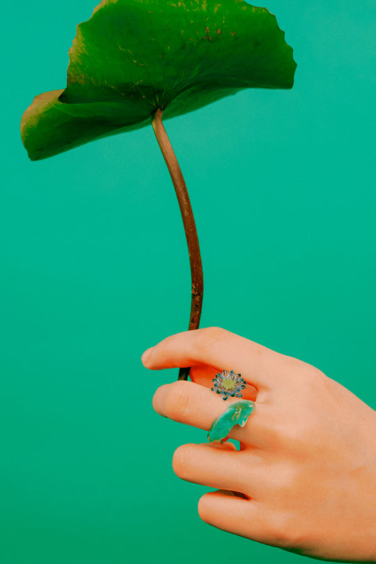 Fish & Water lily ring Turquoise orange