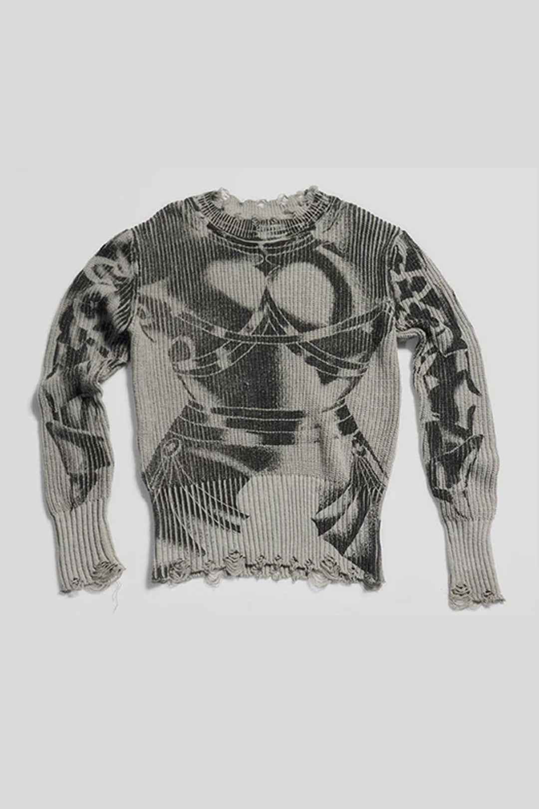 Vintage printed ripped  sweater