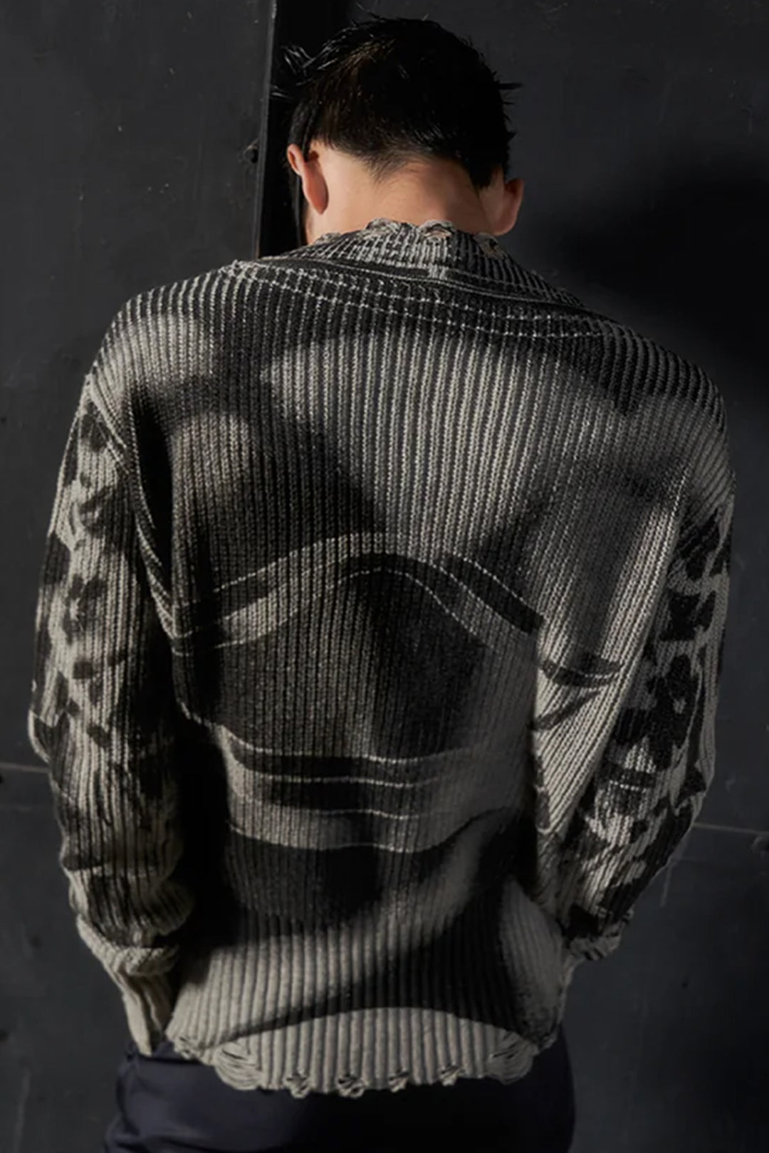 Vintage printed ripped  sweater