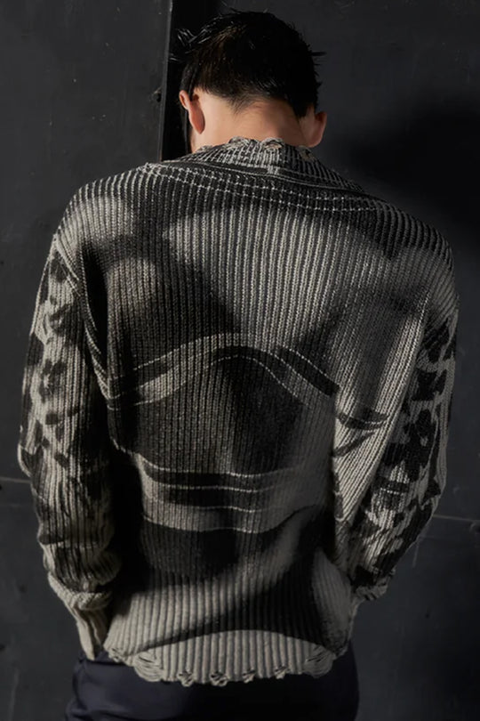 Vintage printed ripped  sweater