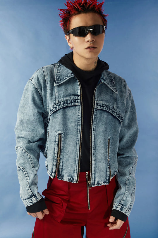 Blue denim short jacket