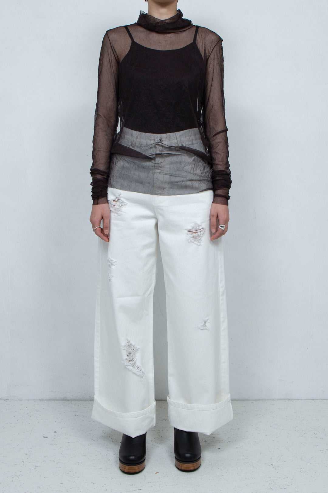 Crushed Denim Pants White