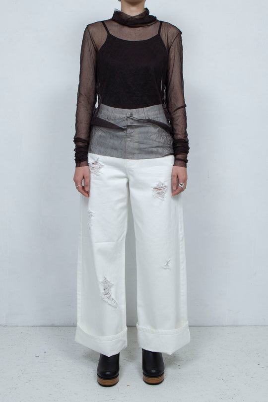 Crushed Denim Pants White