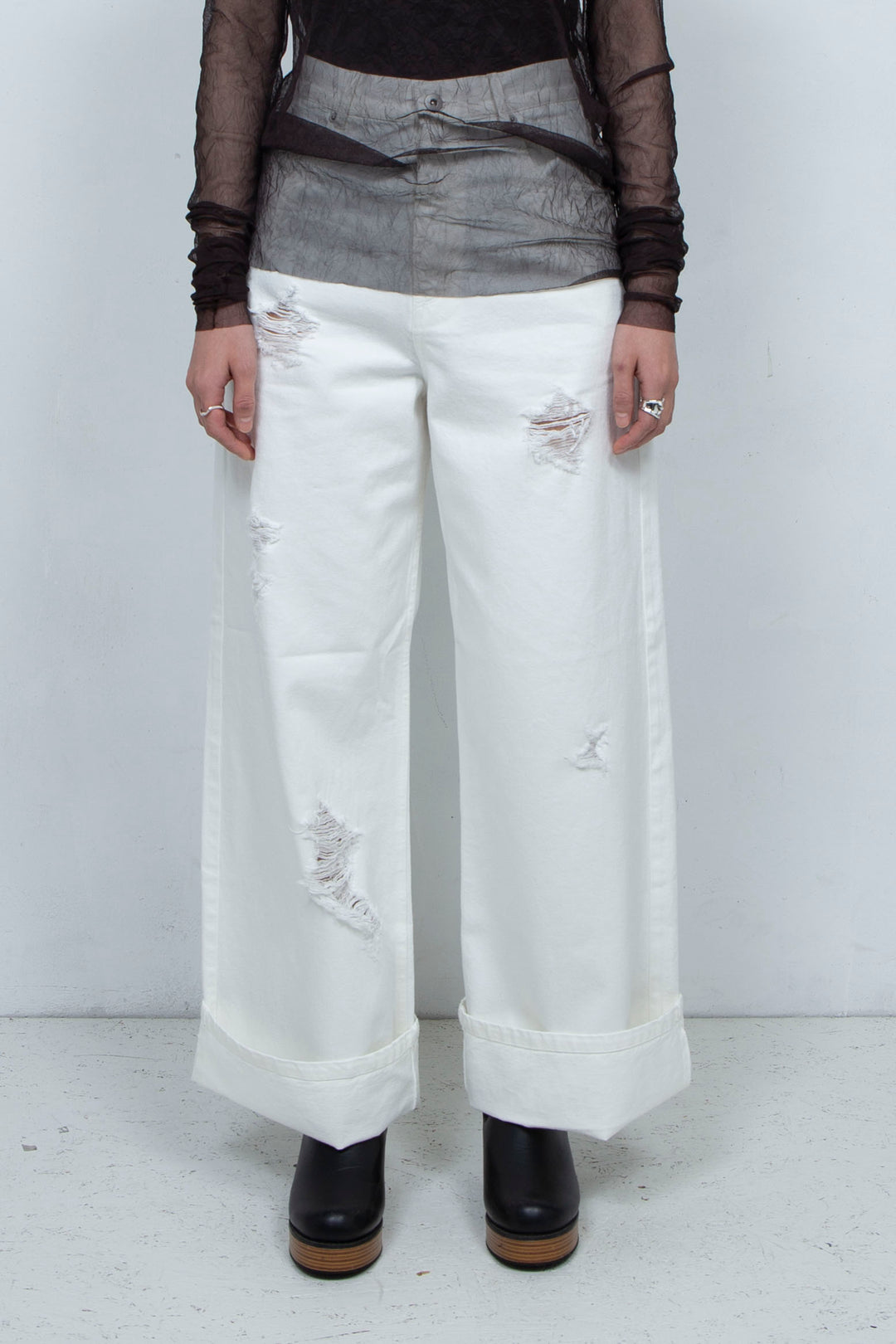 Crushed Denim Pants White