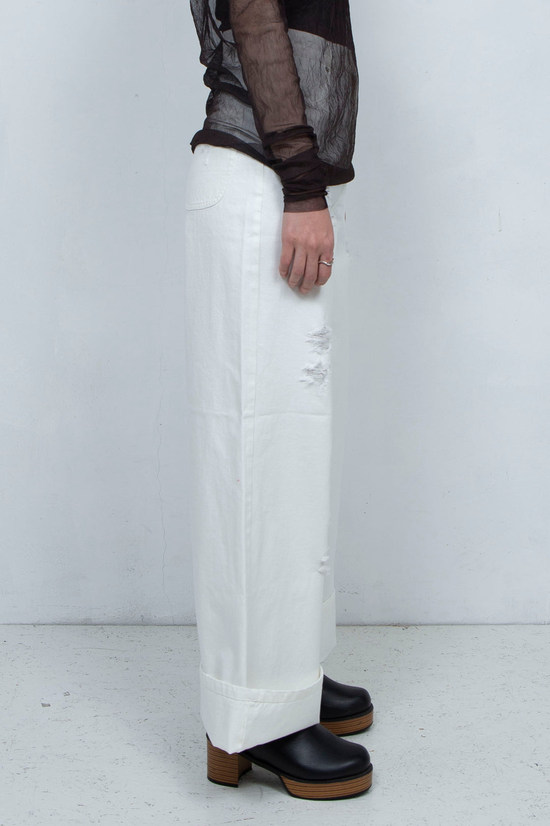 Crushed Denim Pants White