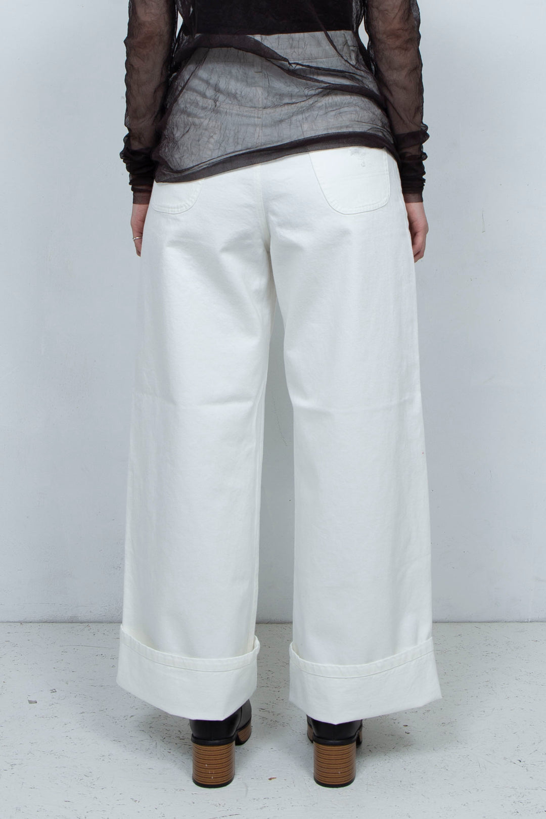 Crushed Denim Pants White