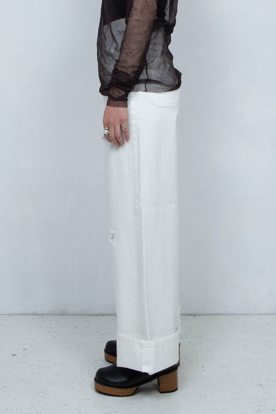 Crushed Denim Pants White
