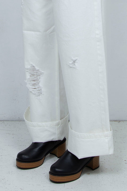 Crushed Denim Pants White