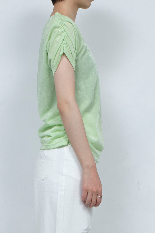 See-through Gathered T-shirt Lime Green
