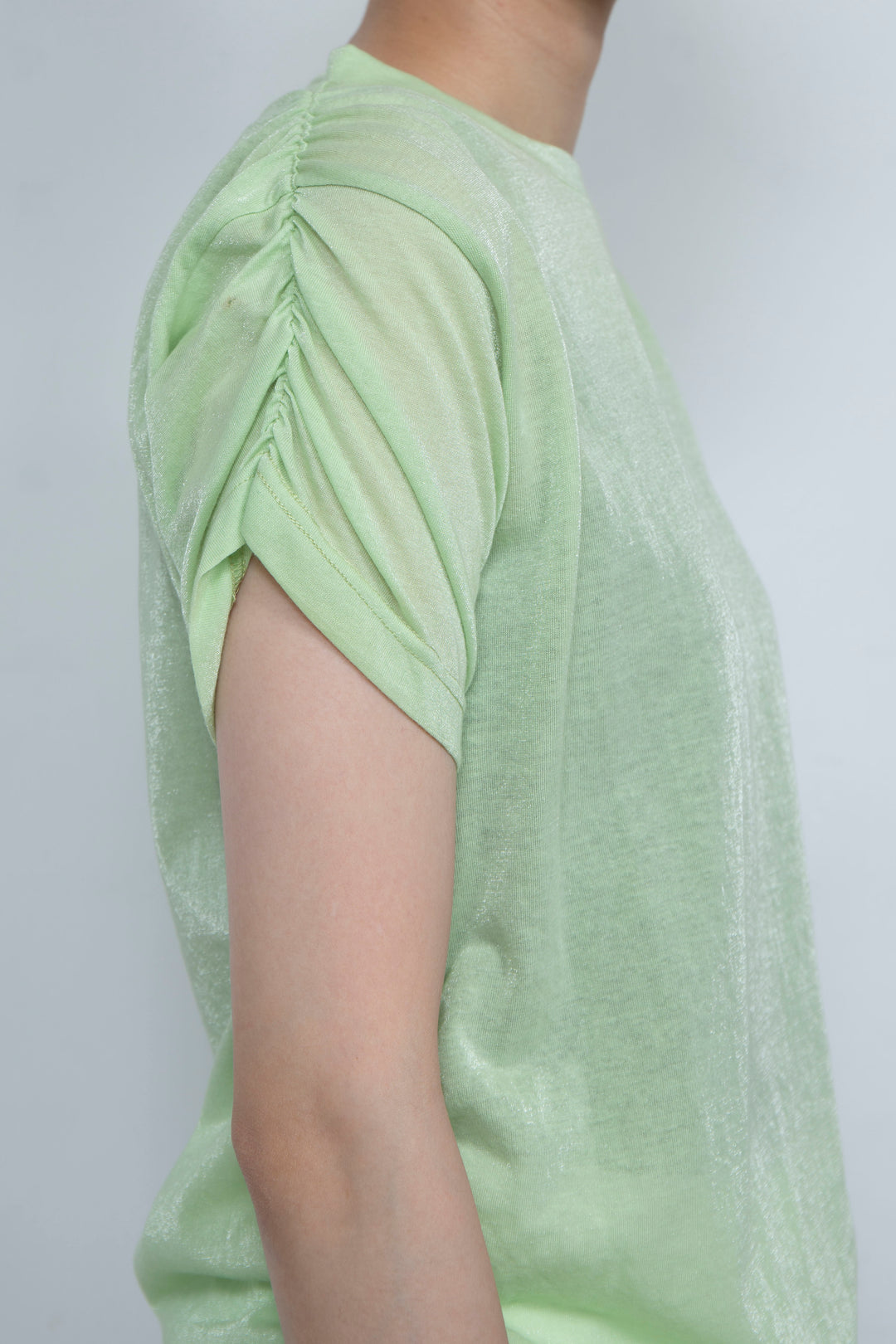 See-through Gathered T-shirt Lime Green