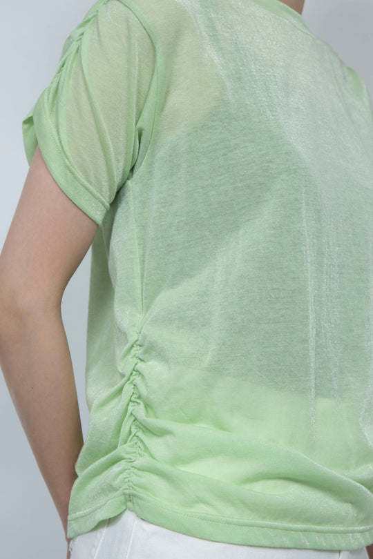 See-through Gathered T-shirt Lime Green