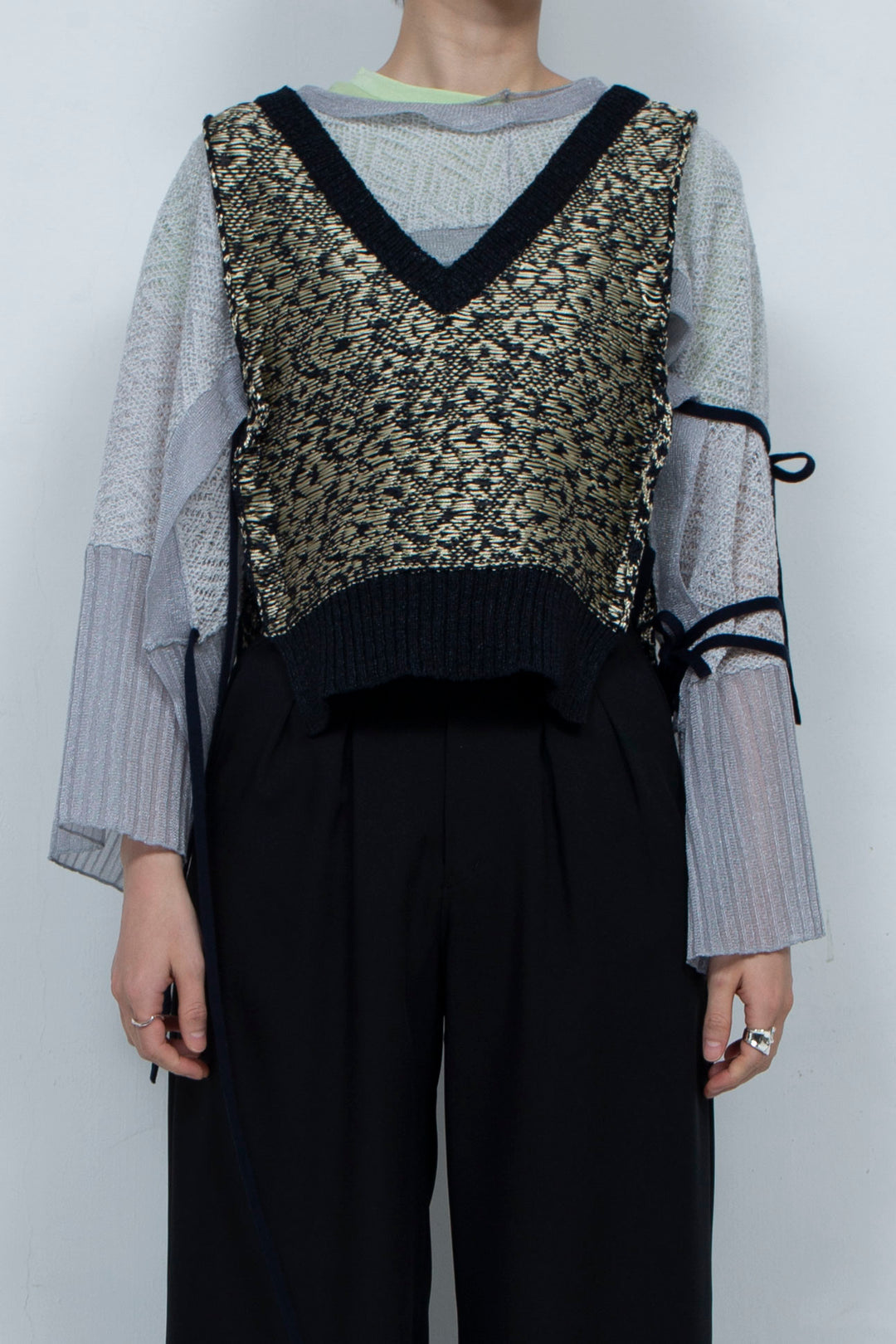 Knit Tank Tops Beige×Black