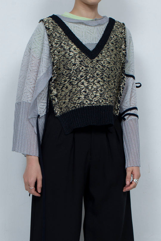 Knit Tank Tops Beige×Black