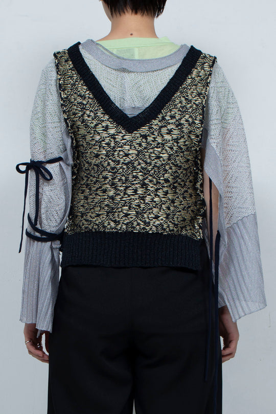 Knit Tank Tops Beige×Black