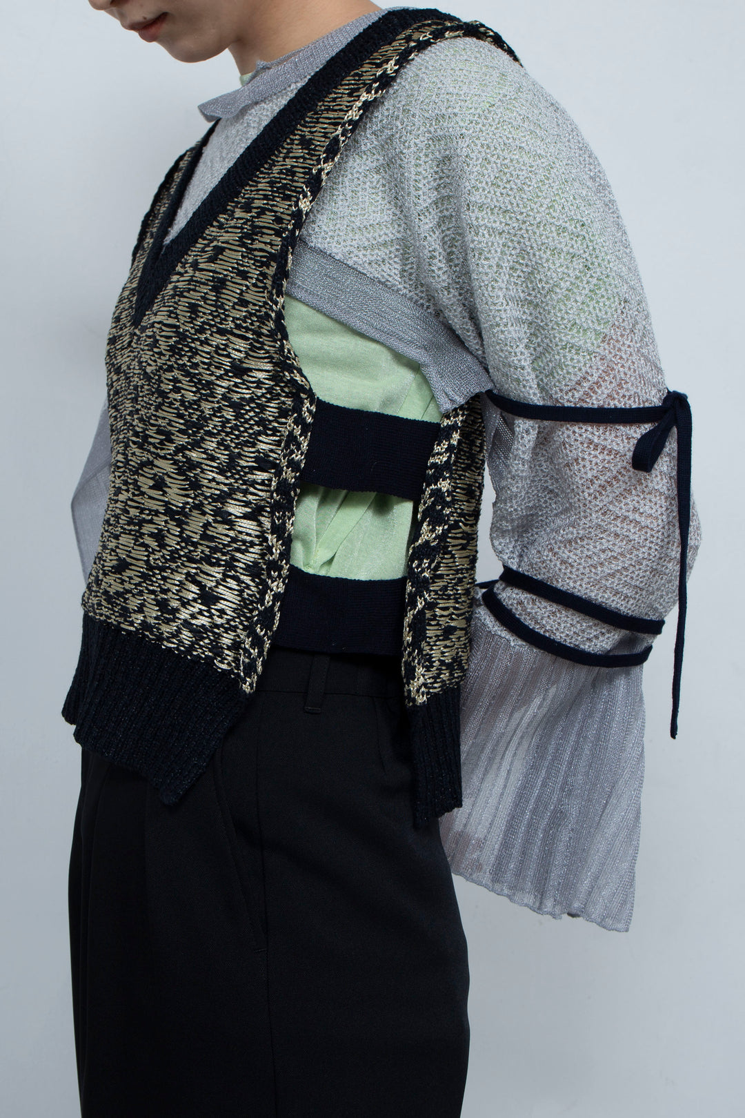 Knit Tank Tops Beige×Black