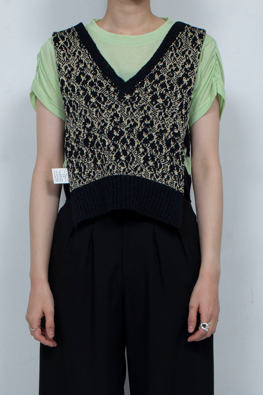 Knit Tank Tops Beige×Black