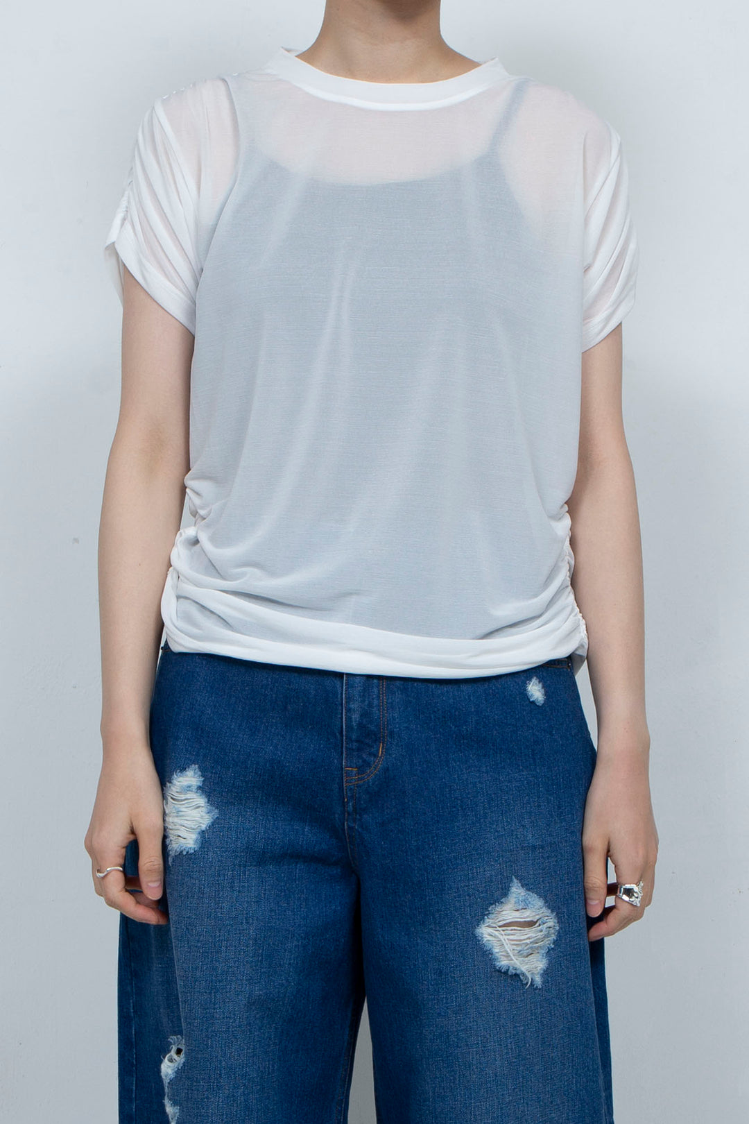 See-through Gathered T-shirt White