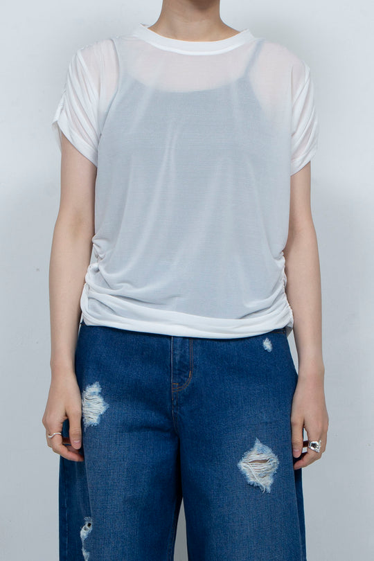 See-through Gathered T-shirt White