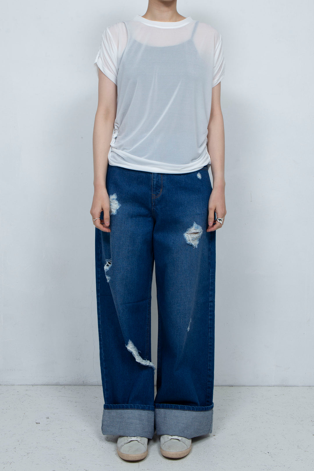 Crushed Denim Pants Blue