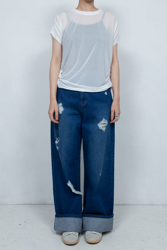 Crushed Denim Pants Blue