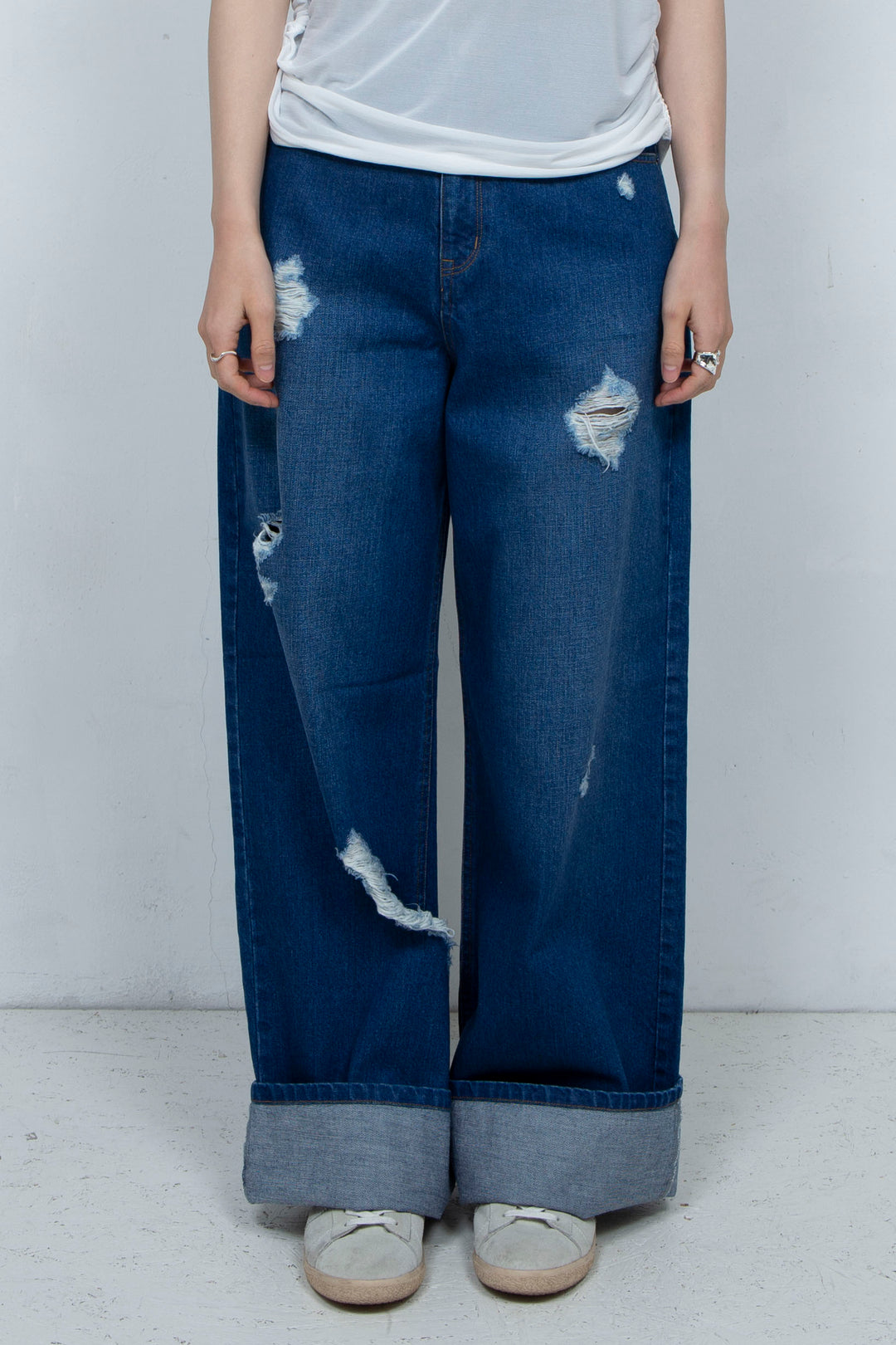 Crushed Denim Pants Blue