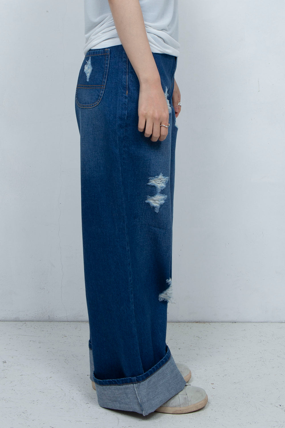 Crushed Denim Pants Blue